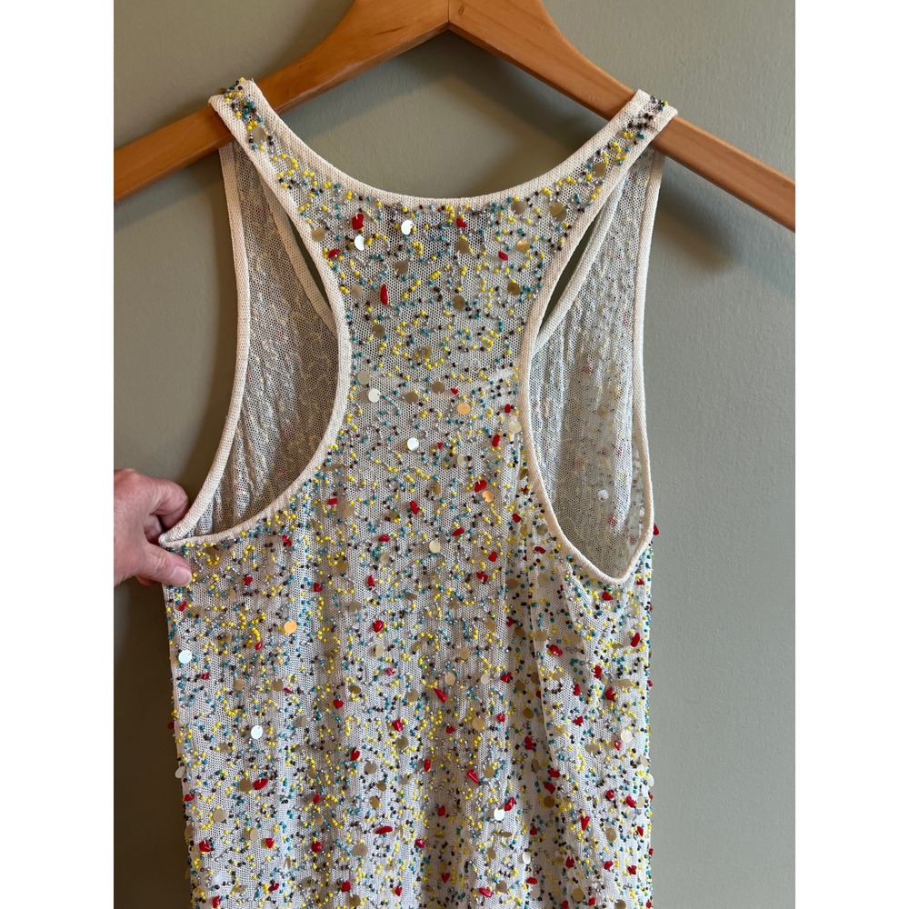 Sam Edelman Beaded Sequin Mesh Racerback Tank Top White Multi XS - Picture 6 of 6